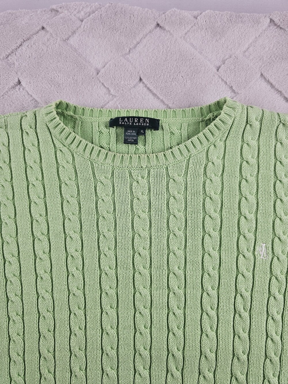 Lauren Ralph Lauren Light Green Cable Knit Sweater Womens Extra Large - Picture 2 of 8